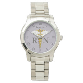 Gold Caduceus White Wings Registered Nurse RN Armbanduhr