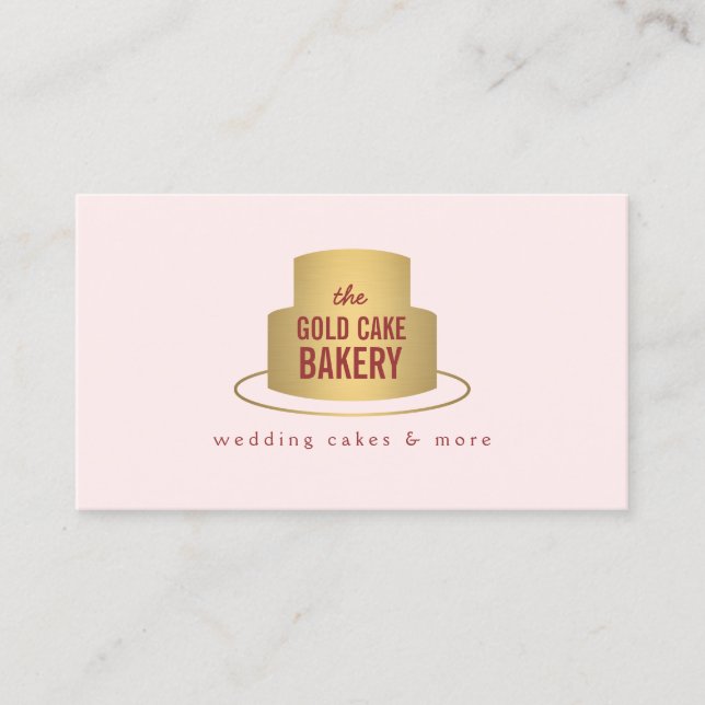 Gold Cake Logo auf Rosa für Bäckerei, Café, Koch Visitenkarte (Vorderseite)
