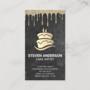 Gold Cake Logo   Gold Glitzer Icing Tropfen Visitenkarte