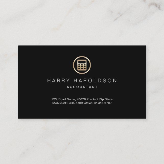 Gold Calculator Icon Accountant Business Card Visitenkarte (Vorderseite)