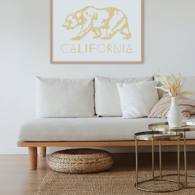 Gold California Grizzly Bear Typography Art Print Poster (Von Creator hochgeladen)