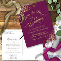 Gold Calligrafy Wedding Save the Date Magenta
