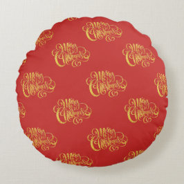 Gold Calligraphie Frohe Weihnachts-Rundkissen Rundes Kissen
