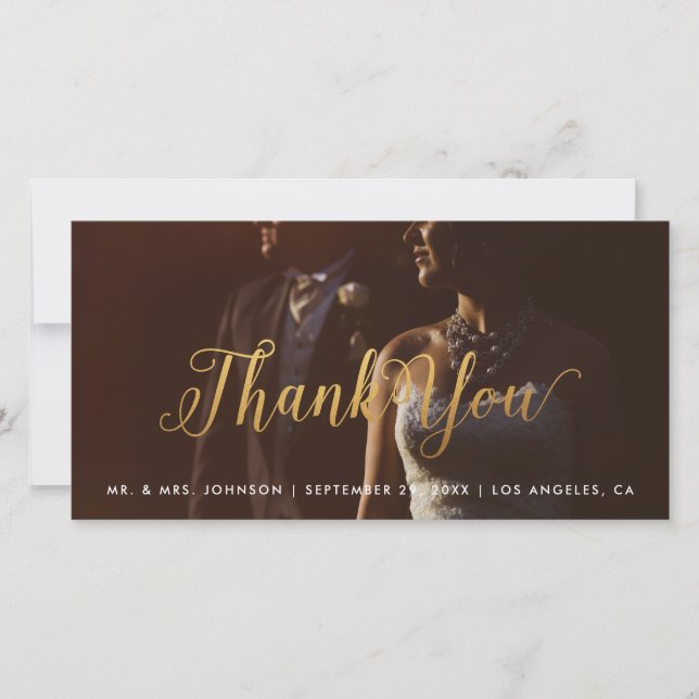 Gold Calligraphie Merci photo Carte photo (Devant)