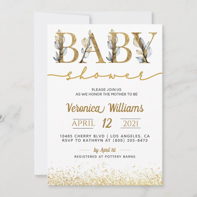 Gold Calligraphy Baby Shower Einladung (Vorderseite)