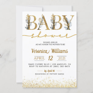 Gold Calligraphy Baby Shower Invitation