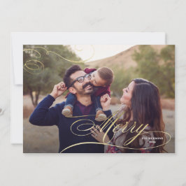 Gold Calligraphy Big Foto Frohe Weihnachtskarte Feiertagskarte