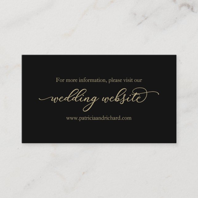 Gold Calligraphy Black Wedding Website Visitenkarte (Vorderseite)