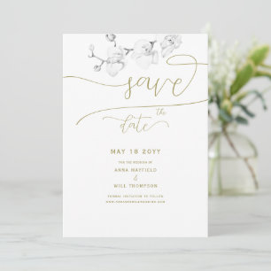 Gold Calligraphy Chic Orchid Wedding Save the Date Einladung