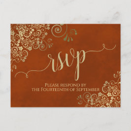 Gold Calligraphy Elegant Rust Orange Wedding RSVP Postkarte