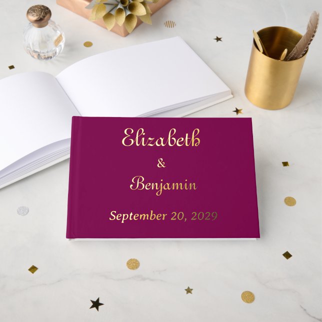 Gold Calligraphy Elegant Wedding Foil Gästebuch (Vorderseite Offen)