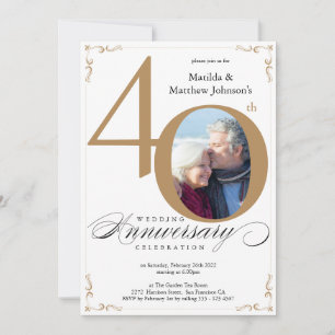 Gold Calligraphy Foto 40. Hochzeitstag Einladung