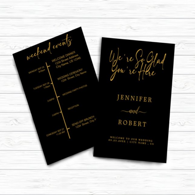 Gold Calligraphy Hochzeitsreise-Wochenende Karte (wedding weekend events card)