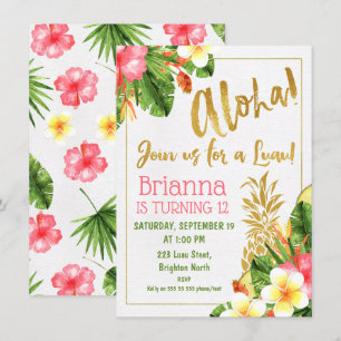 Gold Calligraphy Luau Birthday Einladung