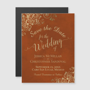 Gold Calligraphy Rust Orange Speichern Sie das Dat Magnetkarte