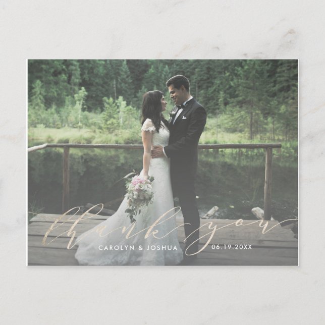 Gold Calligraphy Script Foto Vielen Dank Imitats F Postkarte (Vorderseite)