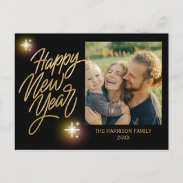 Gold Calligraphy Twinkle Star Foto Neujahr Schwarz Postkarte