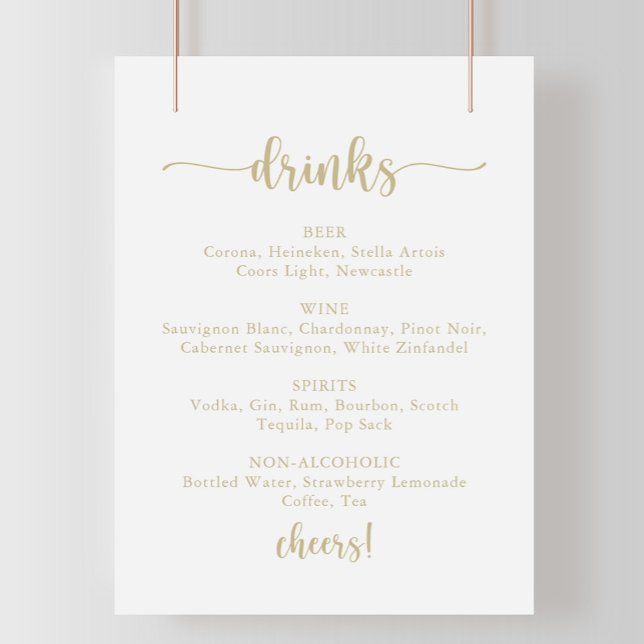 Gold Calligraphy Wedding Drinks Menu Sign Poster (Von Creator hochgeladen)