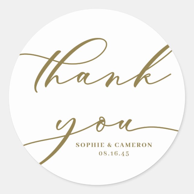 Gold Calligraphy Wedding Vielen Dank Runder Aufkleber (Vorderseite)