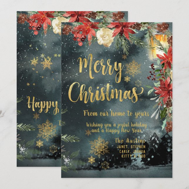 Gold Calligraphy Woodland - Carte de Noël (Devant / Derrière)