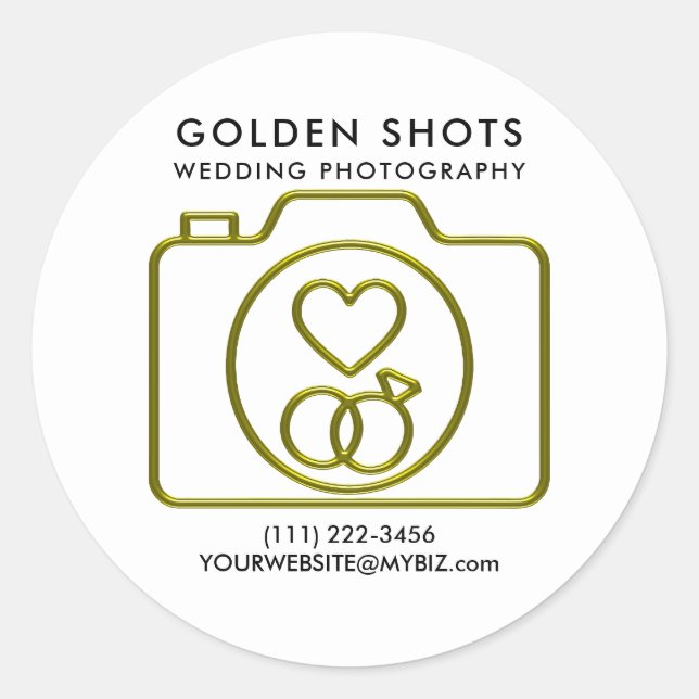 Gold Camera Heart & Wedding Rings Fotografie Runder Aufkleber (Vorderseite)