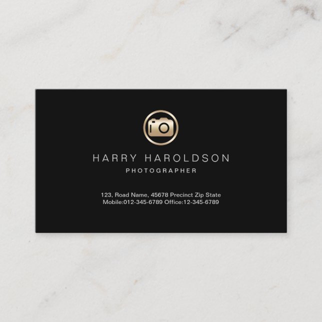 Gold Camera Icon Fotograf Business Card Visitenkarte (Vorderseite)
