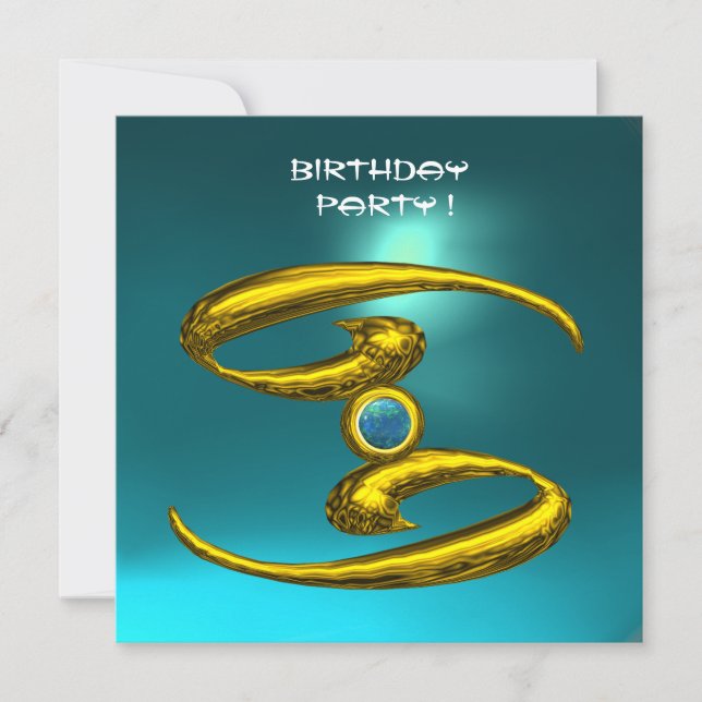 GOLD CANCER, Zodiac Birthday Jewel Aquamarine Blue Ankündigung (Vorderseite)