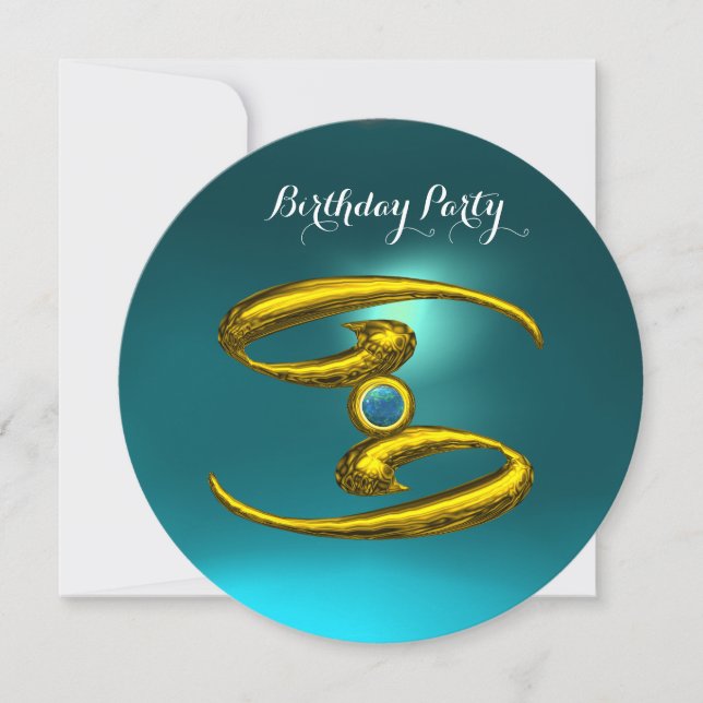 GOLD CANCER ZODIAC BIRTHDAY JEWEL Opale Aqua Blue Einladung (Vorderseite)