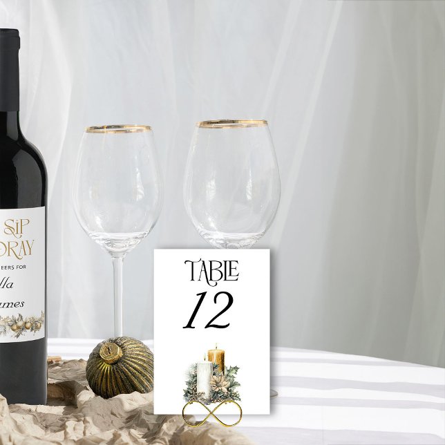 Gold Candle und Holly Christmas Tischnummer (Table Number from the Holly Bells Wedding Collection by Darling and May)