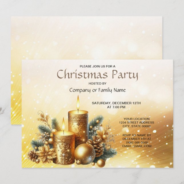 Gold Candles Weihnachts-Party Einladung (Vorne/Hinten)