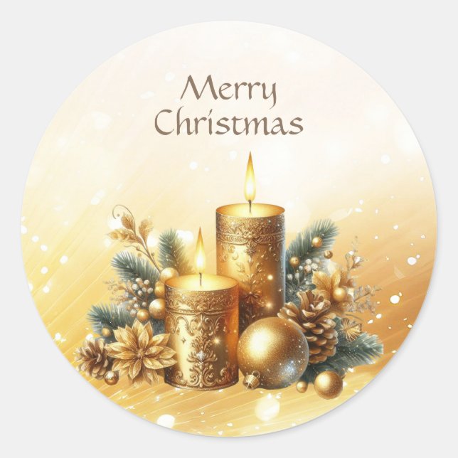Gold Candles Weihnachtsaufkleber Runder Aufkleber (Vorderseite)