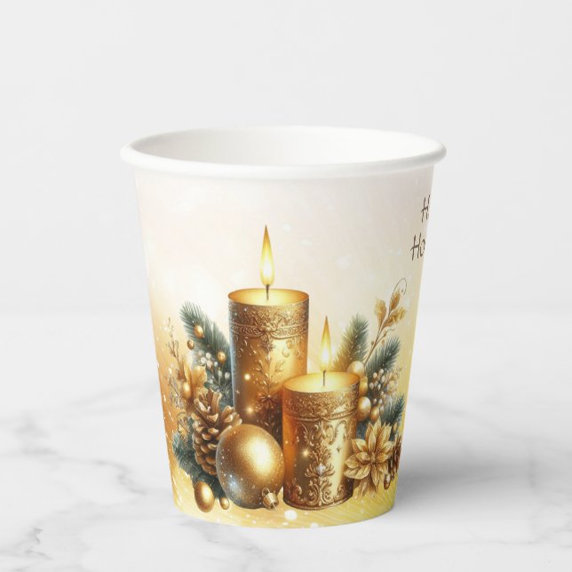 Gold Candles Weihnachtsgeschenke Pappbecher (Vorderseite)
