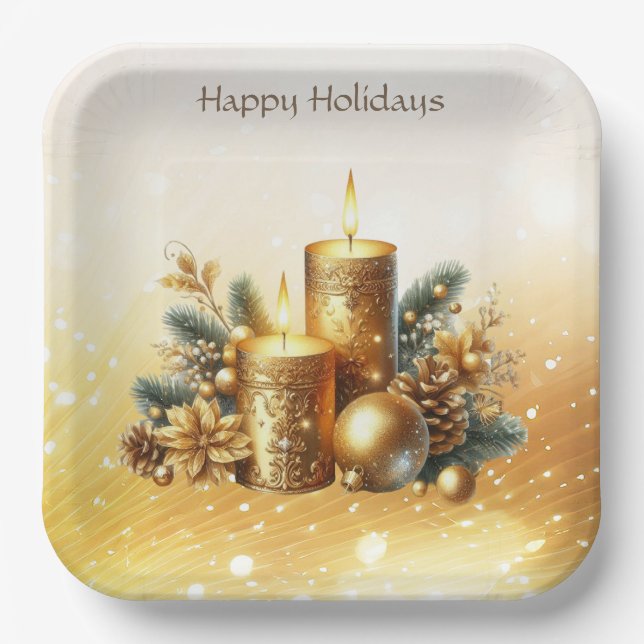 Gold Candles Weihnachtspapier Platte Pappteller (Vorderseite)