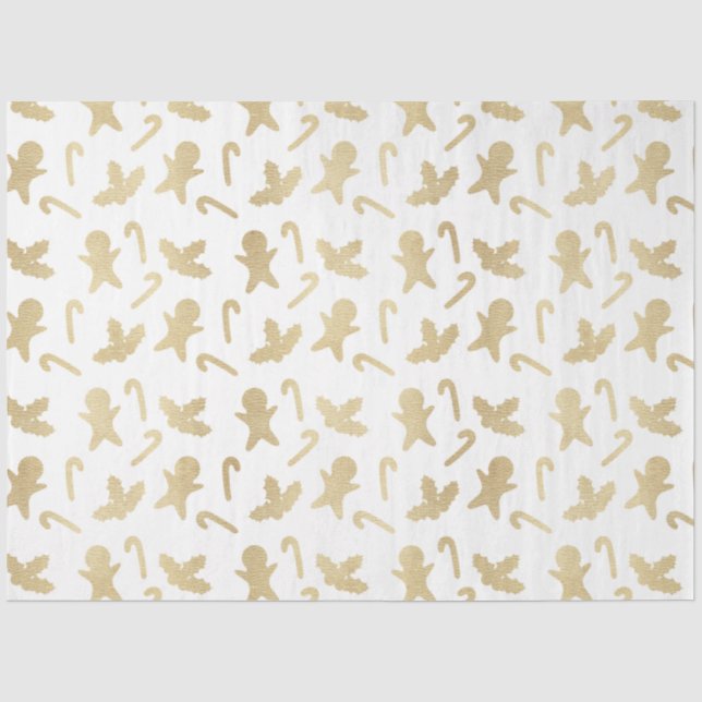 Gold Candy Canes Gingerbrett Männer Weiße Weihnach Seidenpapier (Vorderseite)