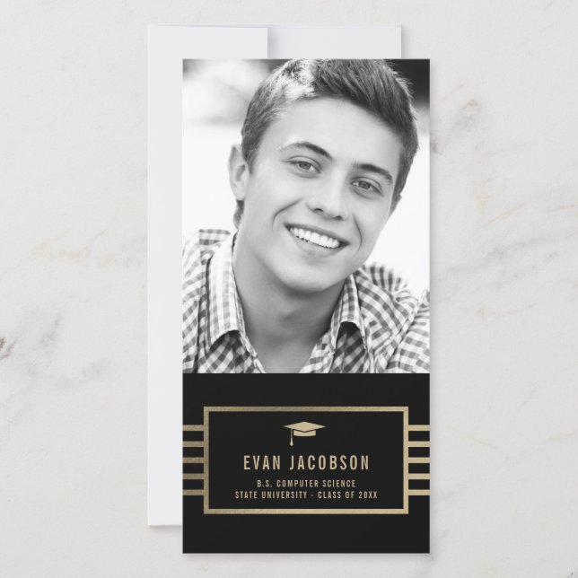 Gold Cap EDITABLE FARBFoto-Abschluss-Karte Ankündigung (Vorderseite)