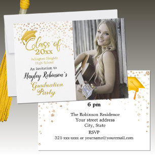 Gold Cap Photo Graduation Party Invitation