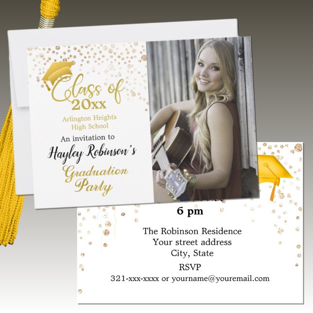 Gold Cap Photo Graduation Party Invitation (Von Creator hochgeladen)