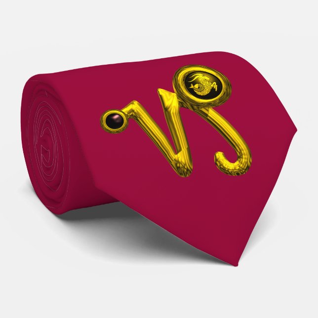 GOLD CAPRICORN ZODIAC JEWEL Red Burgundy Krawatte (Gerollt)
