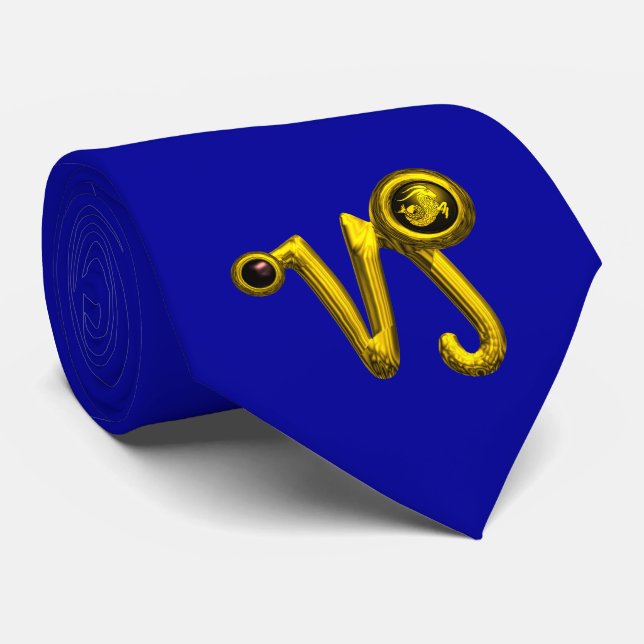 GOLD CAPRICORN ZODIAC SIGN JEWEL, blau Krawatte (Gerollt)