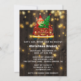 Gold Car Frohe Weihnachts Brunch Dinner Santa Wood Einladung
