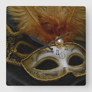 Gold Carnival Venetian Mask Masquerade Quadratische Wanduhr