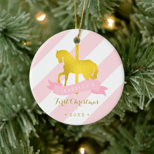 Gold Carousel Horse Baby's First Christmas Keramik Ornament (Baum)