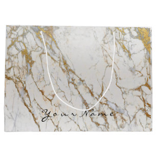 Gold Carrara Marble Metallic Geschenk Grau Silber  Große Geschenktüte