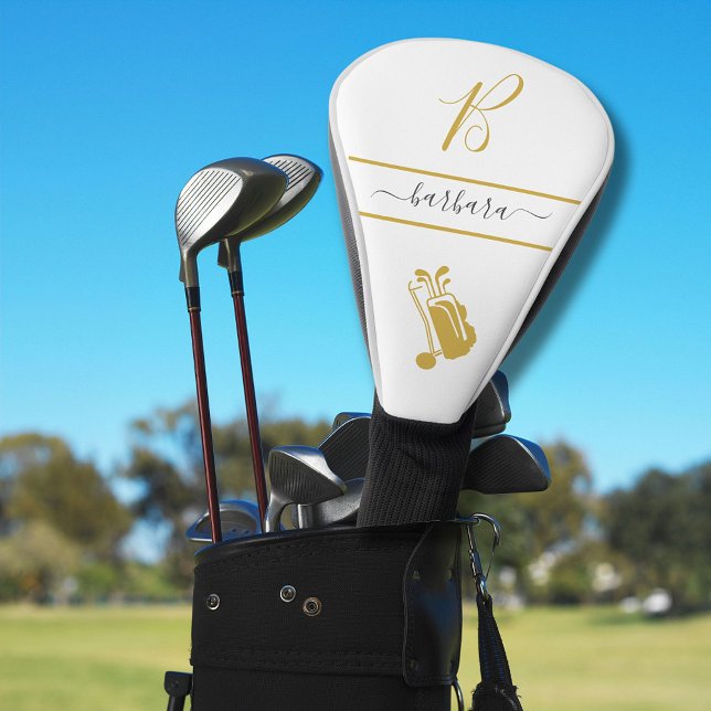 Gold Cart Monogram Initial und Name Personalisiert Golf Headcover (Von Creator hochgeladen)