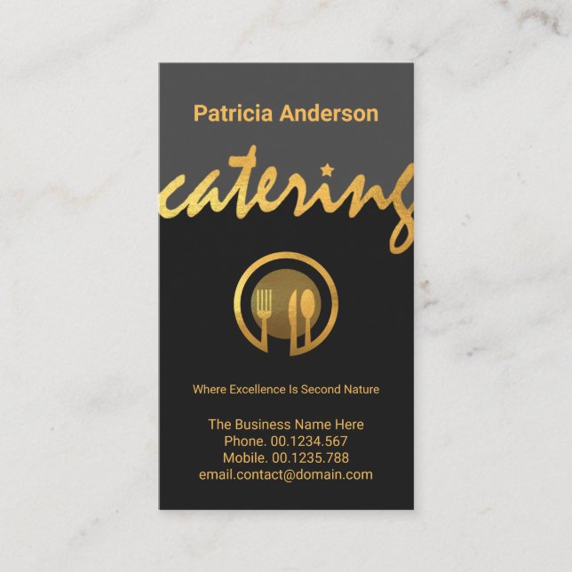 Gold Catering Signage Gold Cutlery Restaurant Visitenkarte (Vorderseite)