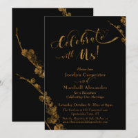 Gold "Celebrate with us" mit Botanicals auf schwar