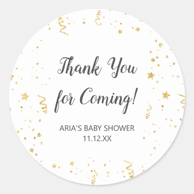 Gold Celebration Baby Dusche Gefallen Runder Aufkleber (Vorderseite)