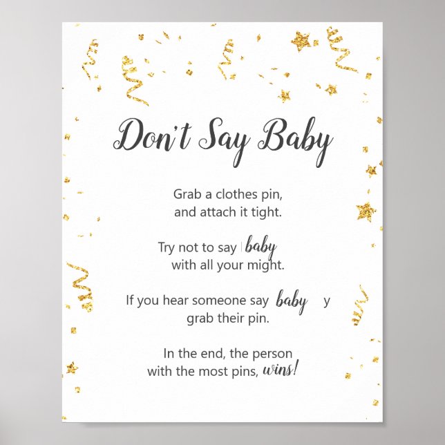 Gold Celebration Baby Shower Say Baby Game nicht Poster (Vorne)