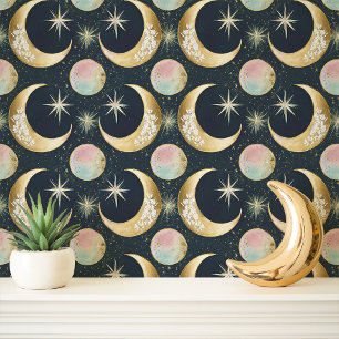 Gold Celestial Moons and Stars Tapete
