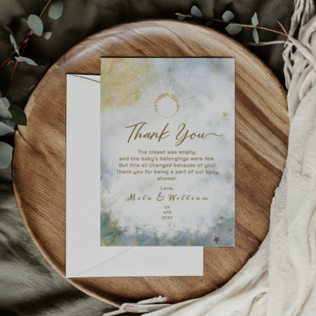 Gold Celestial Sky Watercolor Babydusche Dankeskarte (Von Creator hochgeladen)